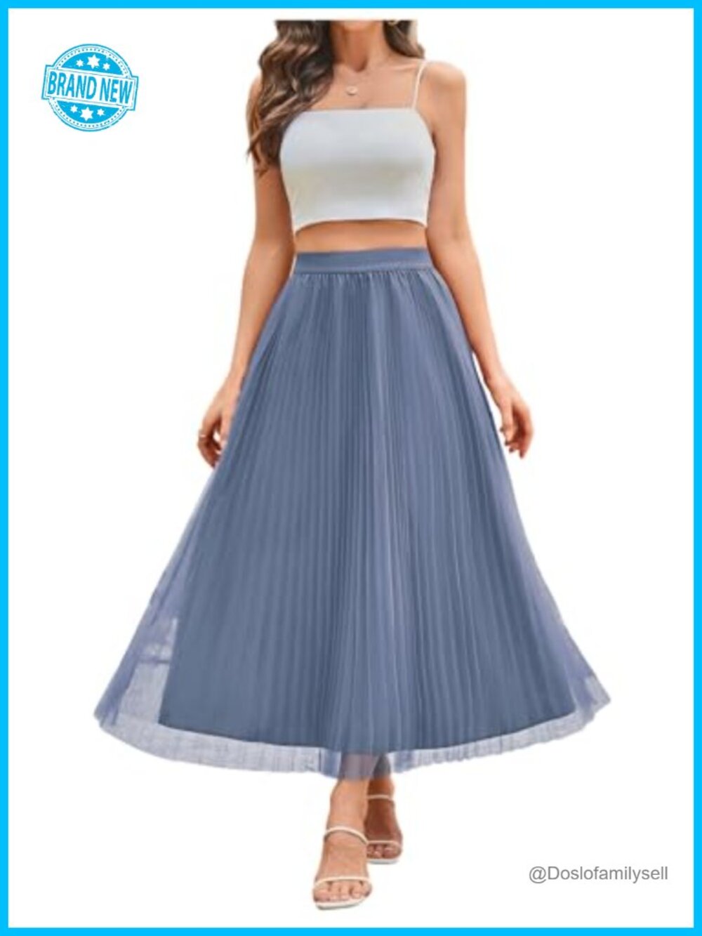Tulle Mesh Layered A Line High Waist Flowy Long Skirt Pull On